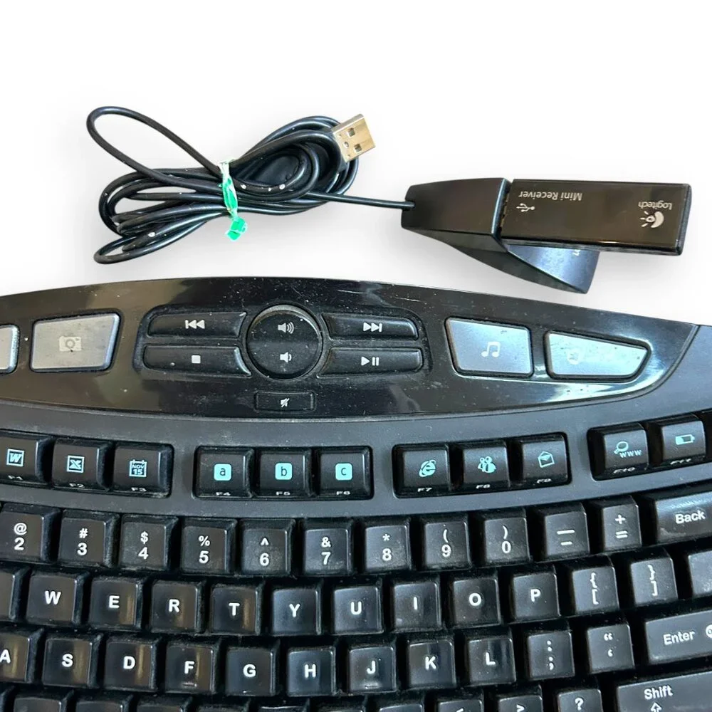 Logitech Wireless Wave K350 Keyboard w/ Mini Receiver, Mouse, No Dongle, Tested